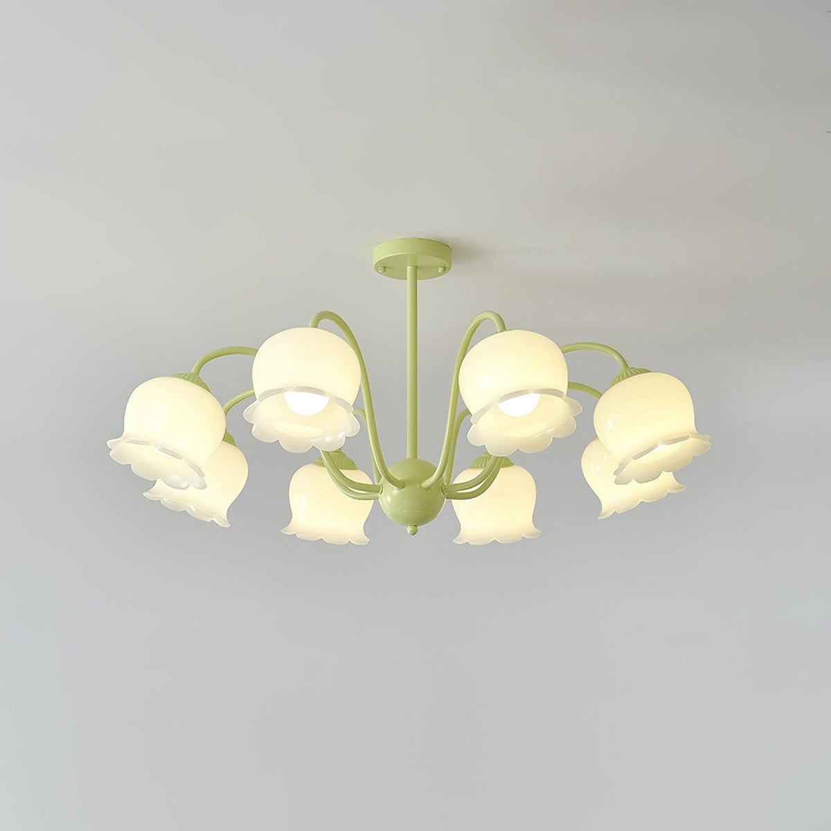 Trumpet Flower Chandelier Model B 8 heads ∅ 35.4″ x H 16.9″ / Dia 90cm x H 43cm / Green & White Chandelier
