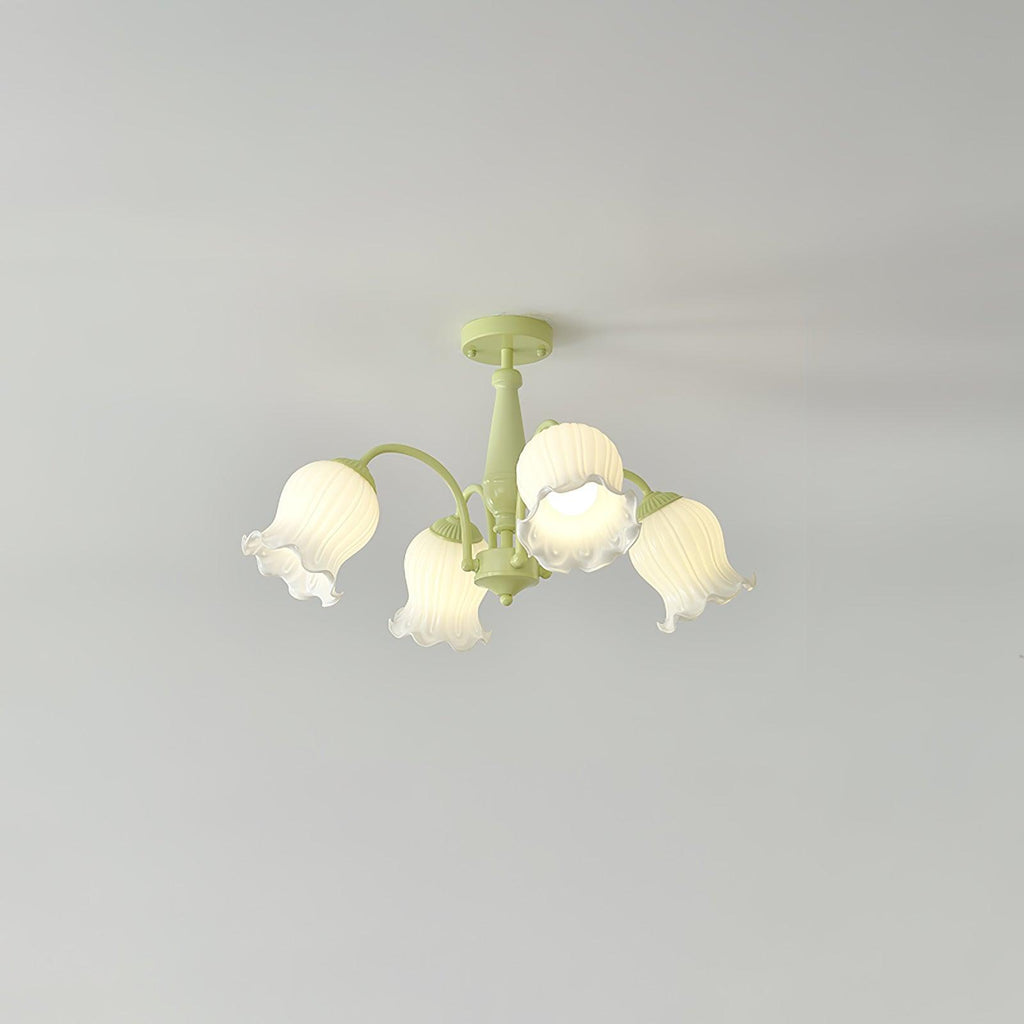 Trumpet Flower Chandelier Model A 4 heads ∅ 25.6″ x H 15″ / Dia 65cm x H 38cm / Green & White Chandelier