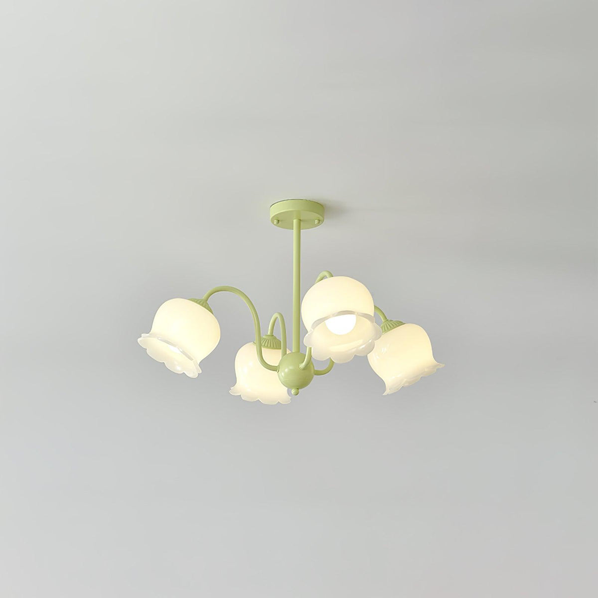 Trumpet Flower Chandelier Model B 4 heads ∅ 25.6″ x H 16.9″ / Dia 65cm x H 43cm / Green & White Chandelier