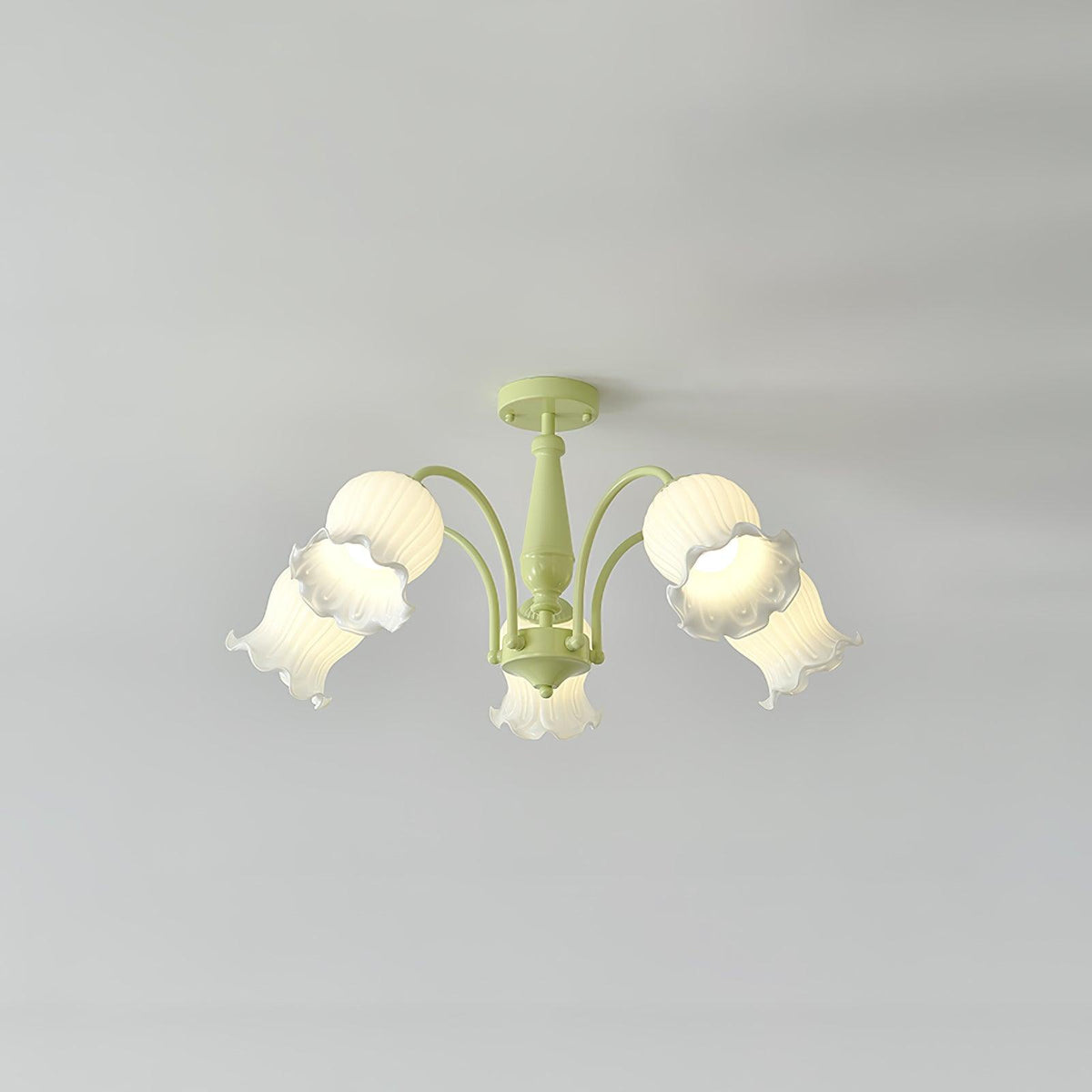 Trumpet Flower Chandelier Model A 5 heads ∅ 29.5″ x H 15″ / Dia 75cm x H 38cm / Green & White Chandelier