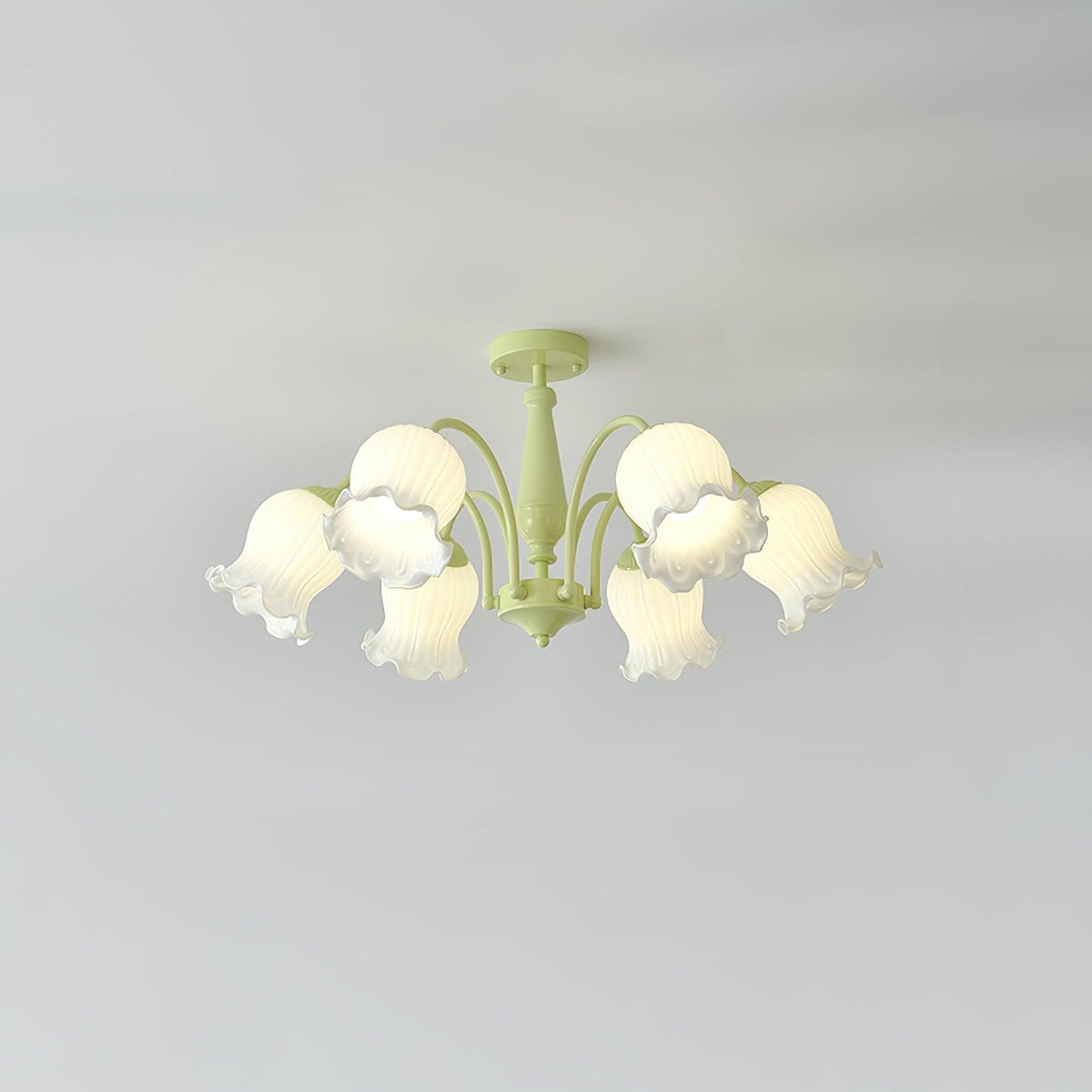 Trumpet Flower Chandelier Model A 6 heads ∅ 29.5″ x H 15″ / Dia 75cm x H 38cm / Green & White Chandelier