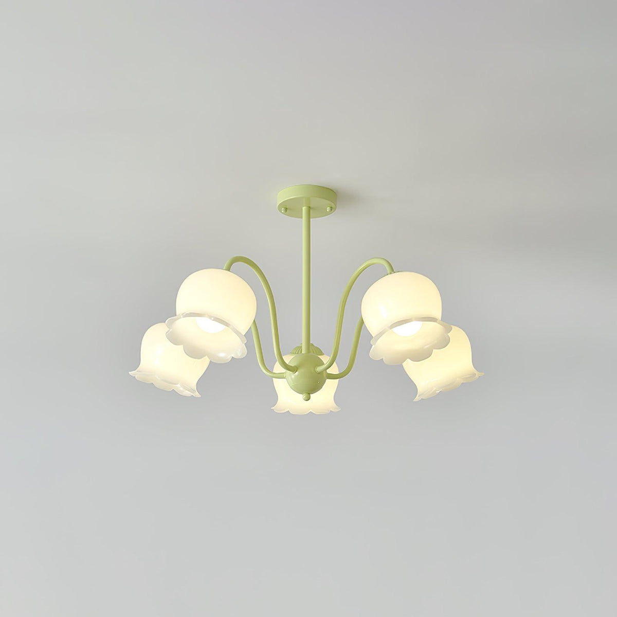 Trumpet Flower Chandelier Model B 5 heads ∅ 29.5″ x H 16.9″ / Dia 75cm x H 43cm / Green & White Chandelier