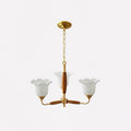 Trumpet Flower Glass Chandelier 3 heads ∅ 19.7″ x H 15″ / Dia 50cm x H 38cm / Brass + Wooden＆White Chandelier
