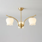 Tulip Brass Chandelier 3 heads ∅ 25.6″ x H 16.5″ / Dia 65cm x H 42cm / Brass & White Chandelier