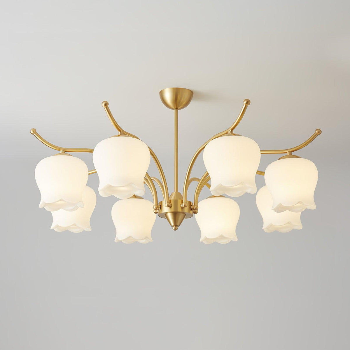 Tulip Brass Chandelier 8 heads ∅ 33.5″ x H 16.5″ / Dia 85cm x H 42cm / Brass & White Chandelier