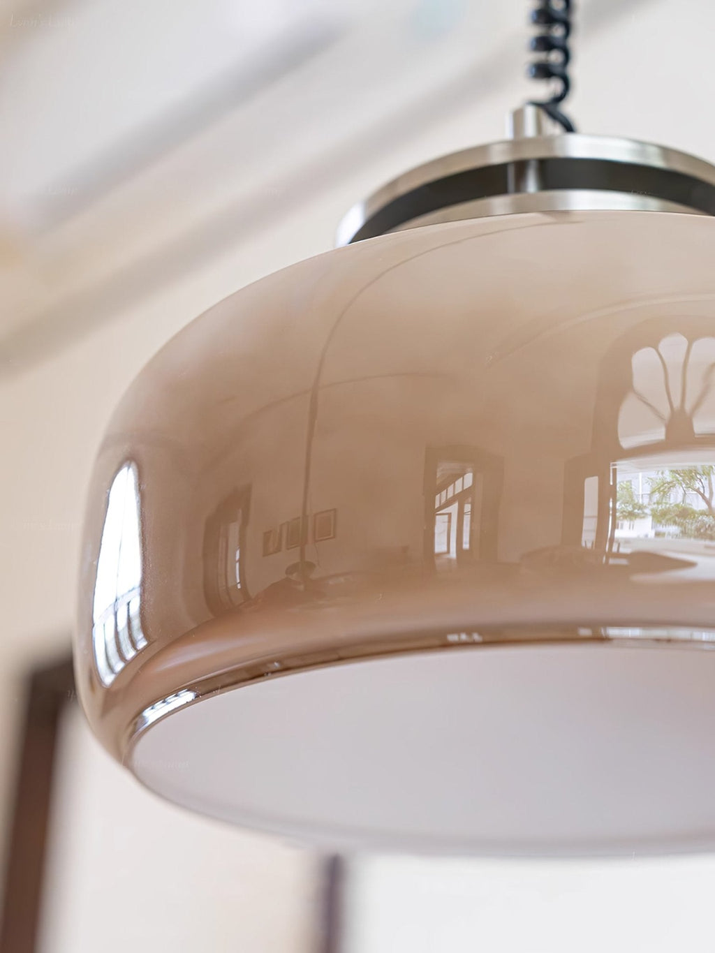 Ebb Pendant Lamp ∅ 13.8″ x H 9.4″ / Dia 35cm x H 24cm / Chrome & Light brown Pendant light