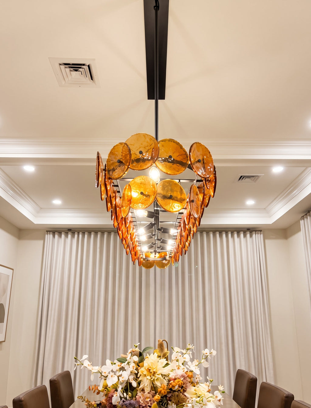 Pressed Glass Disc Linear Chandelier