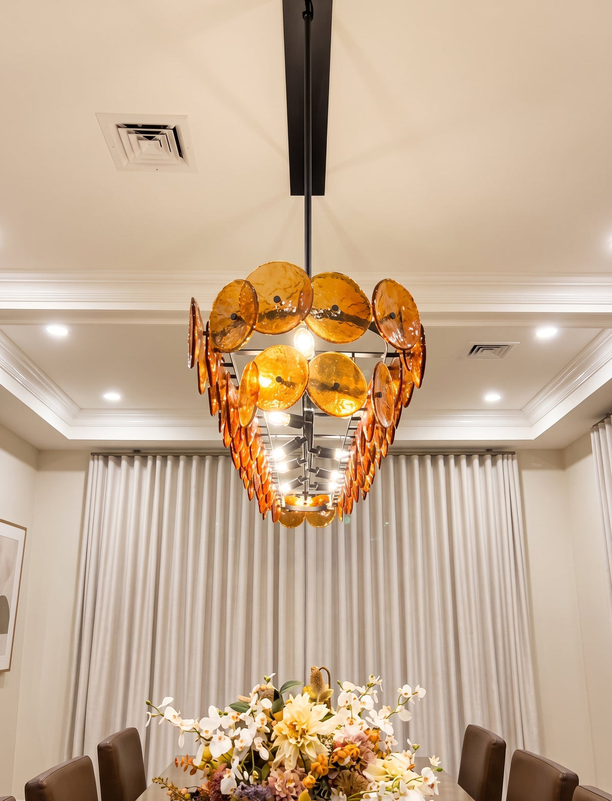 Pressed Glass Disc Linear Chandelier