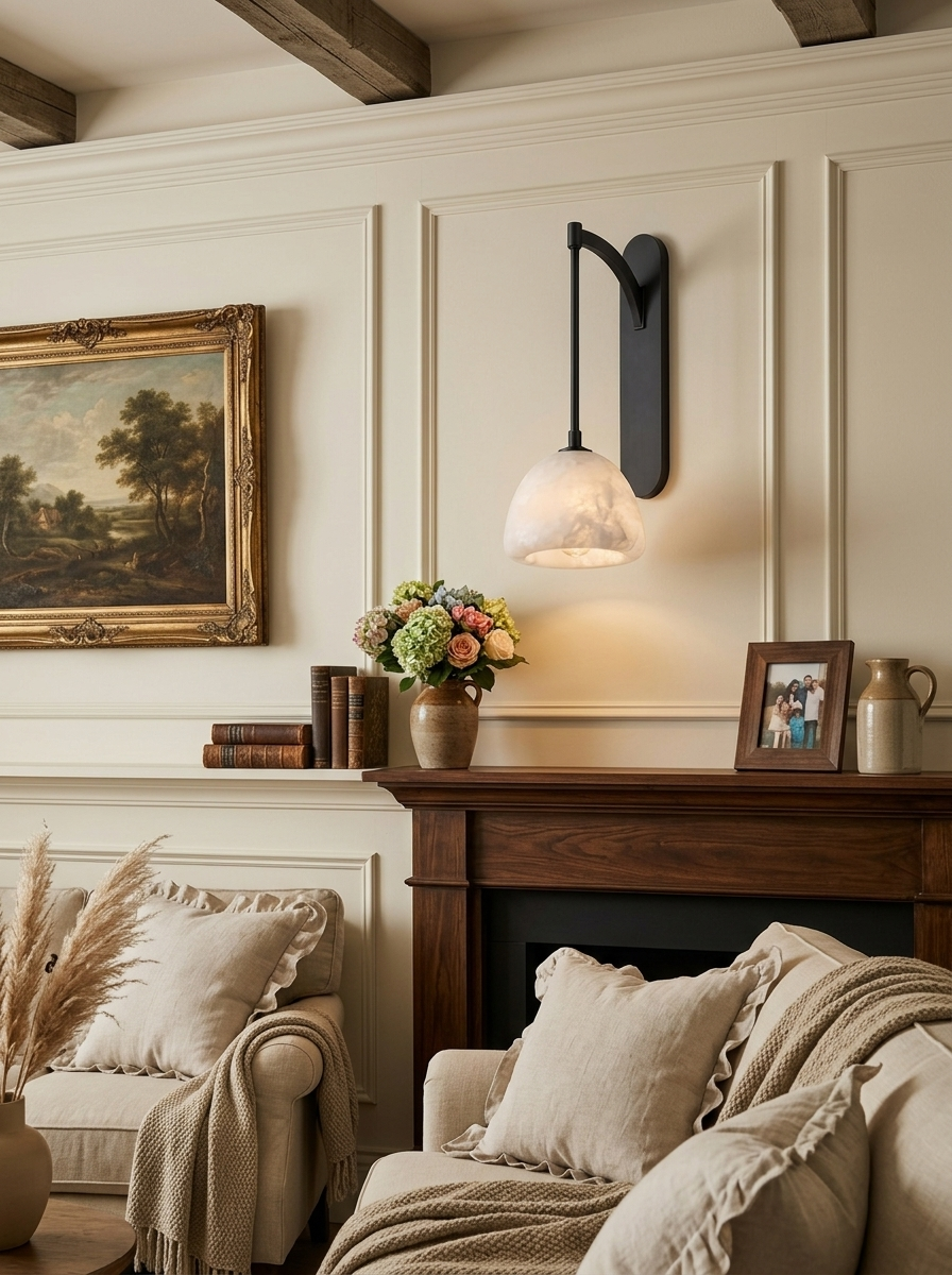 Velisse Alabaster Dome Wall Sconce