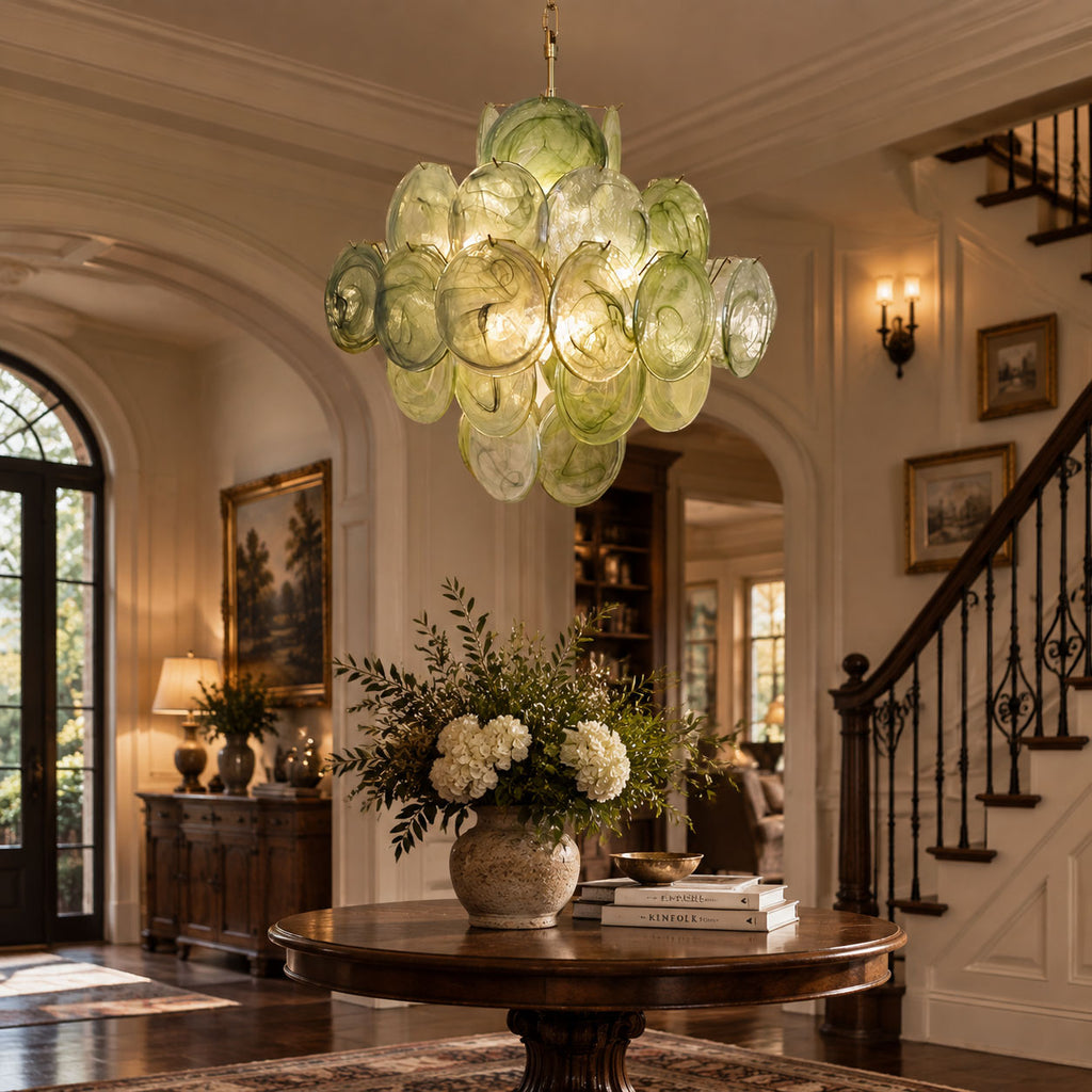 Verdant Bloom Glass Chandelier