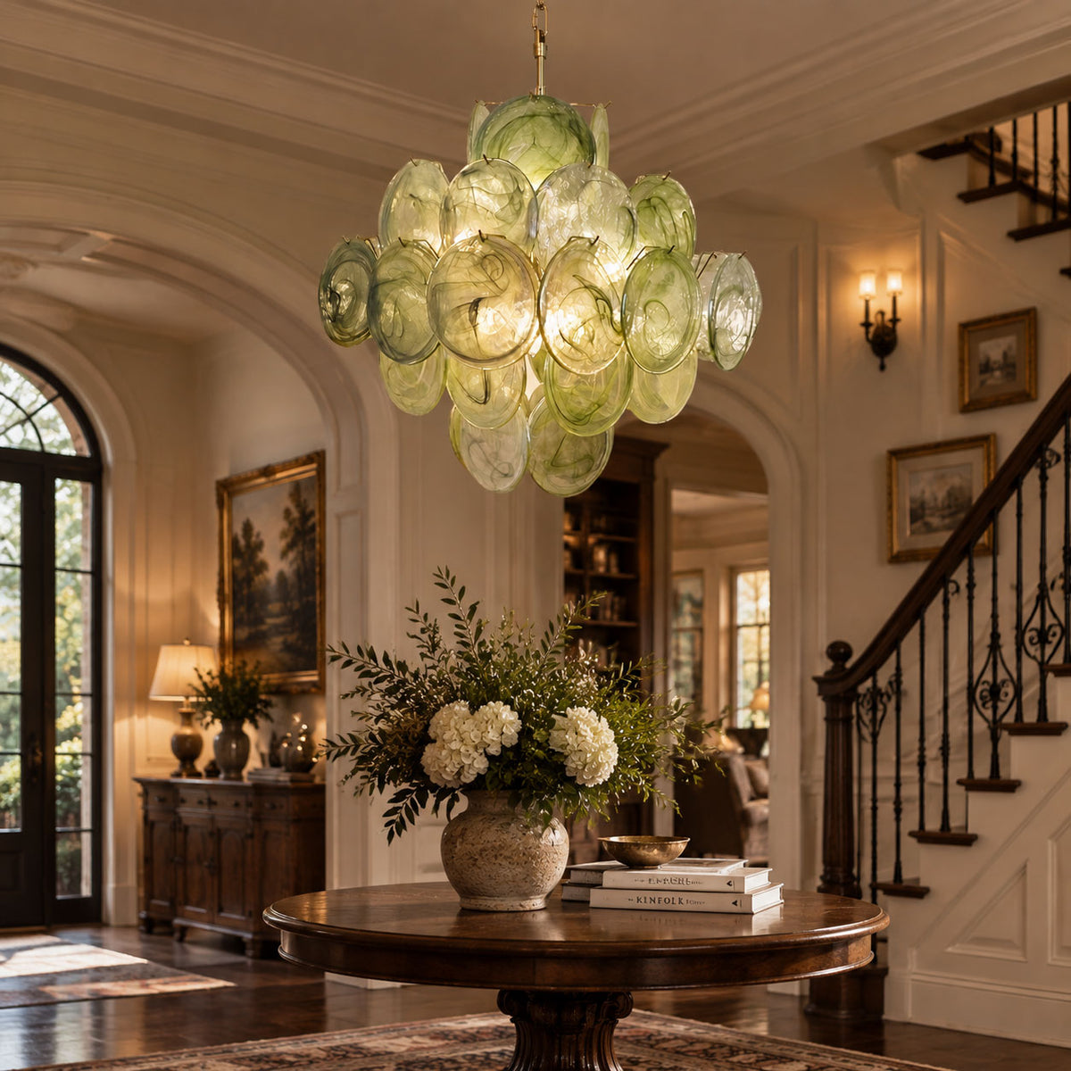 Verdant Bloom Glass Chandelier