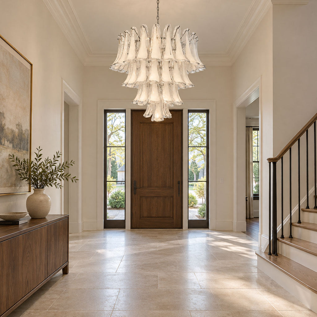 White Glass Petals Chandelier