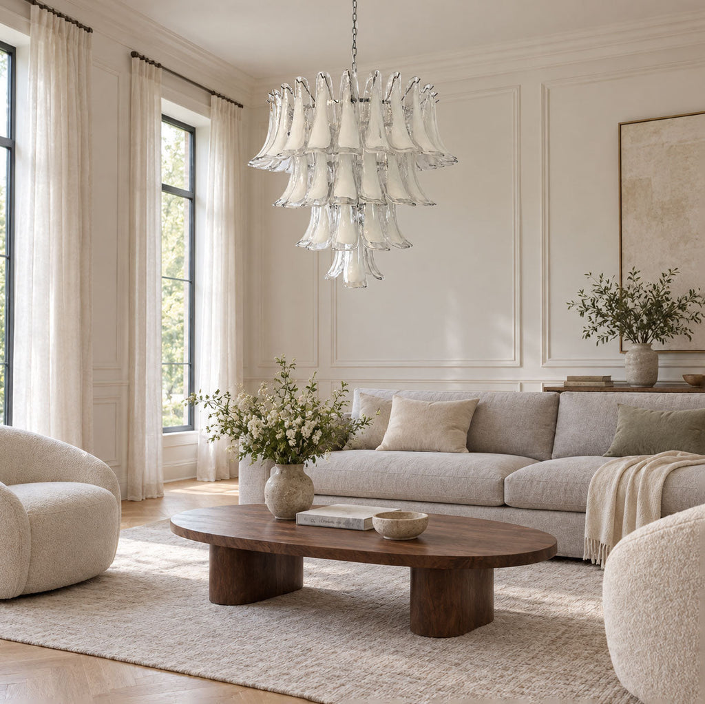 White Glass Petals Chandelier