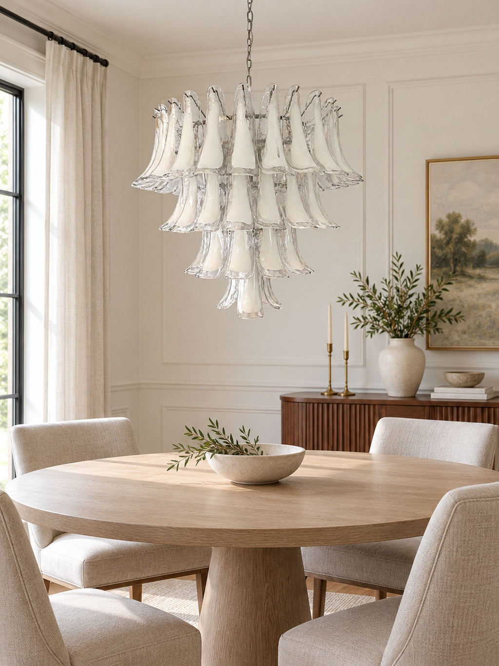White Glass Petals Chandelier