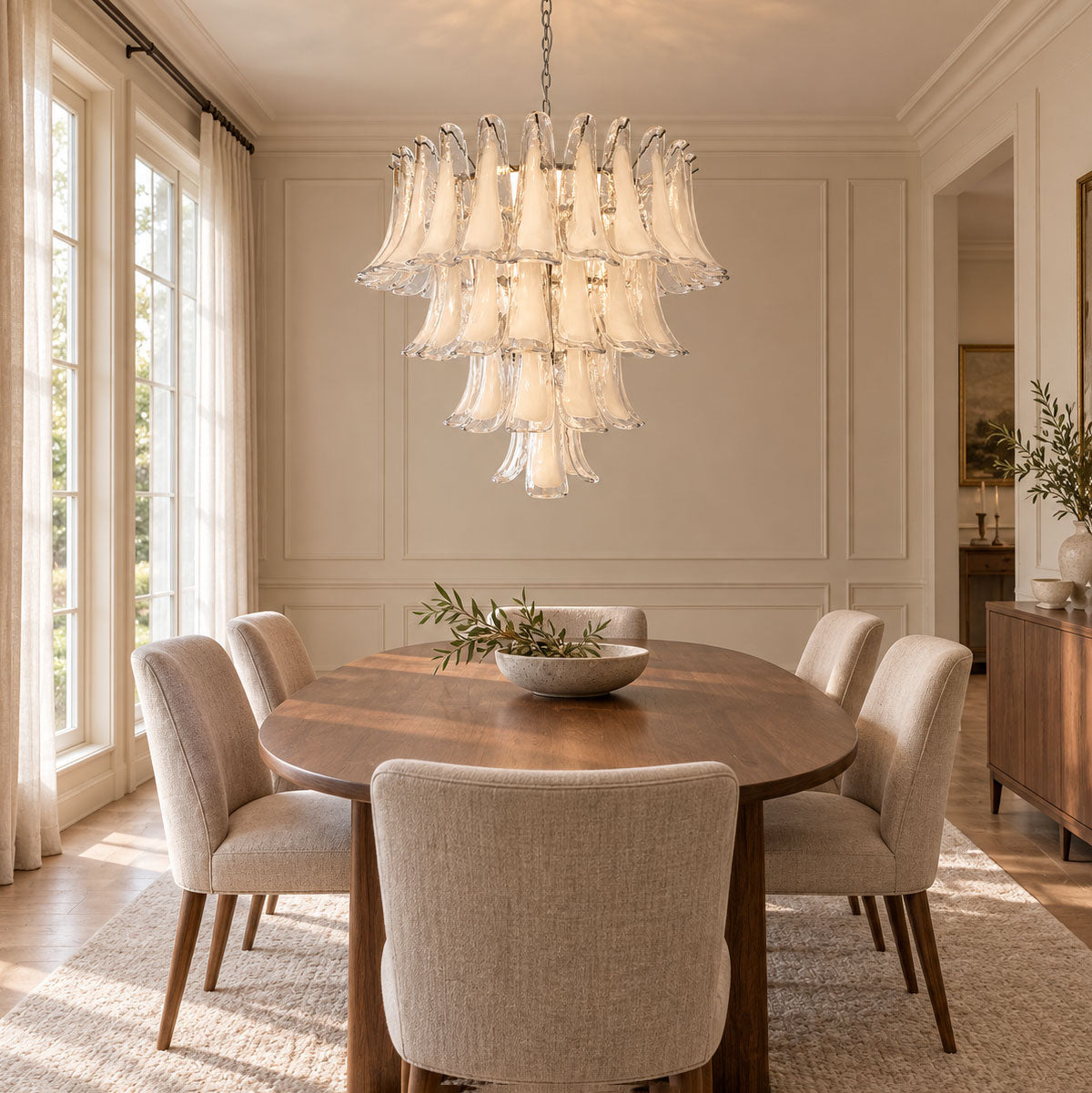 White Glass Petals Chandelier
