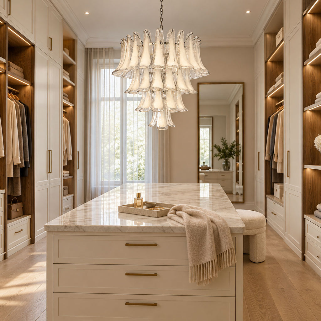 White Glass Petals Chandelier