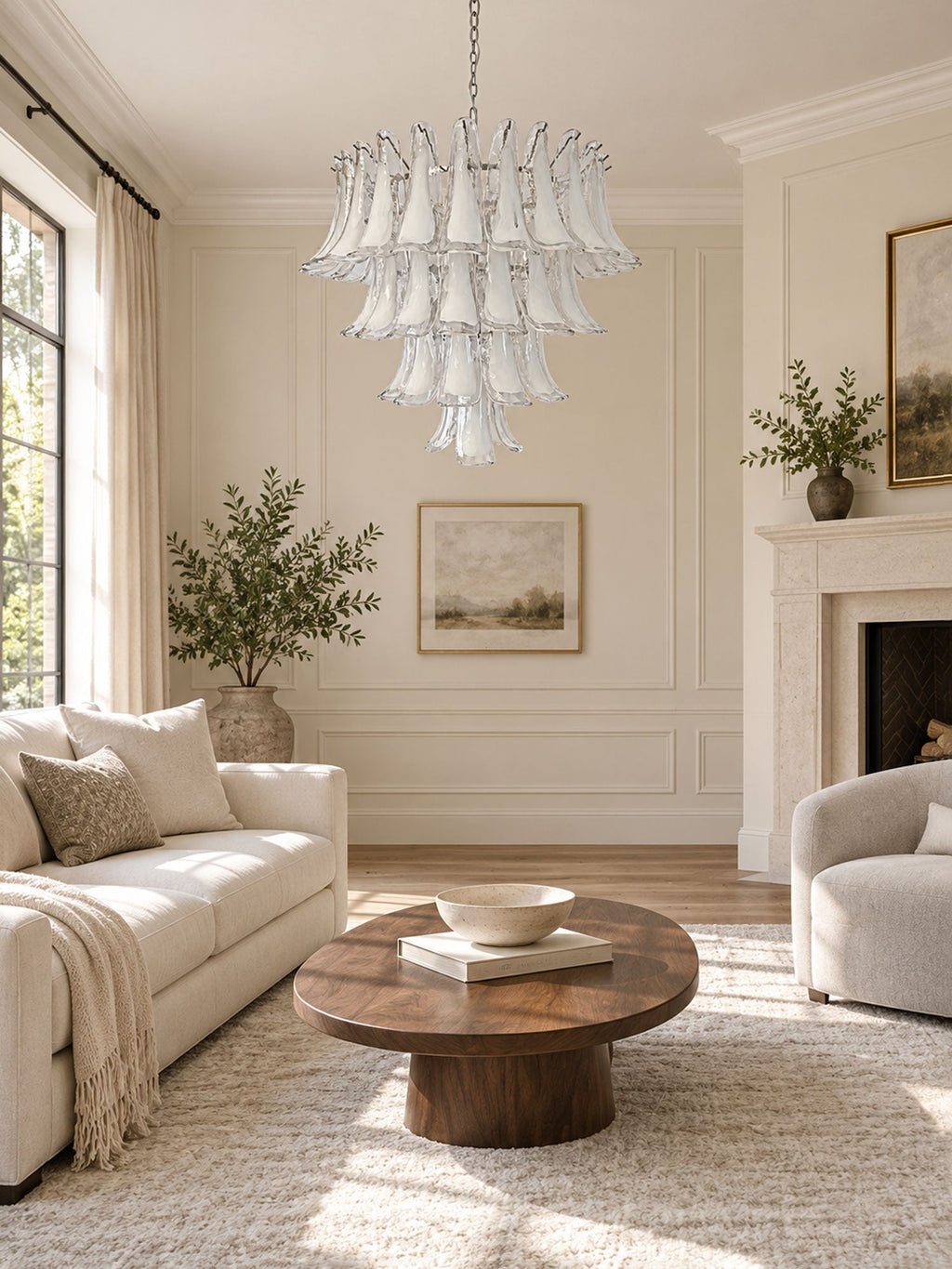White Glass Petals Chandelier