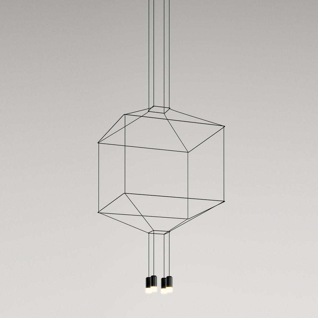 Geometric Lines Pendant Lamp 4 heads Square ∅ 17.7″ x H 78.7″ / Dia 45cm x H200cm / Black Chandelier