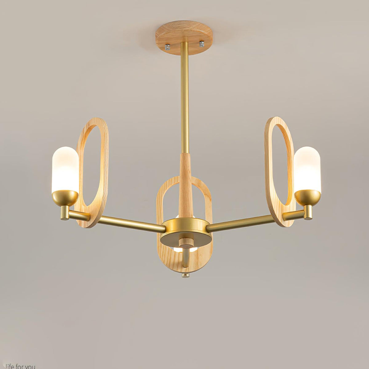 Wood Art Halo Chandelier 3 Heads ? 19.7″ x H 17.7″/ Dia 50cm x H 45cm / Wood Color & Gold Chandelier