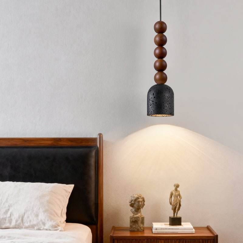 Wood Bead Travertine Pendant Light