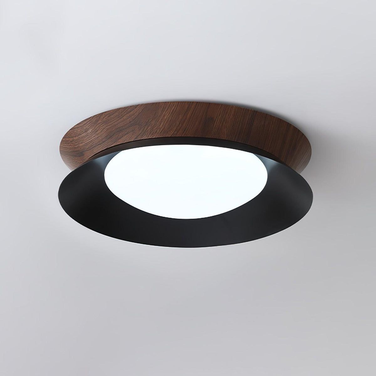 Double Half Round Ceiling Light ∅ 19.7″ x H 3.1″ / Dia 50cm x H 8cm / Walnut wood grain & Black / Cool Light Ceiling