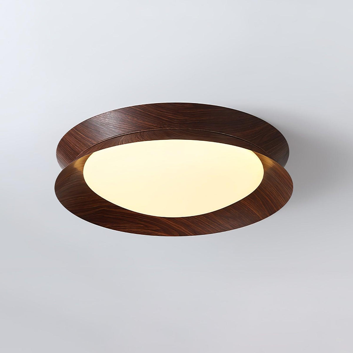Double Half Round Ceiling Light ∅ 19.7″ x H 3.1″ / Dia 50cm x H 8cm / Walnut wood grain / Warm Light Ceiling lamp