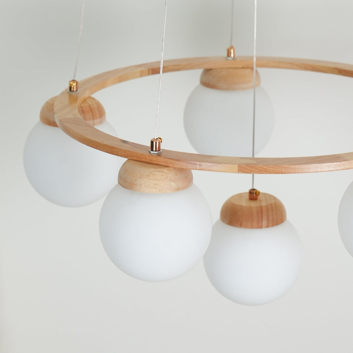 Wood Ring Frosted Globe Chandelier