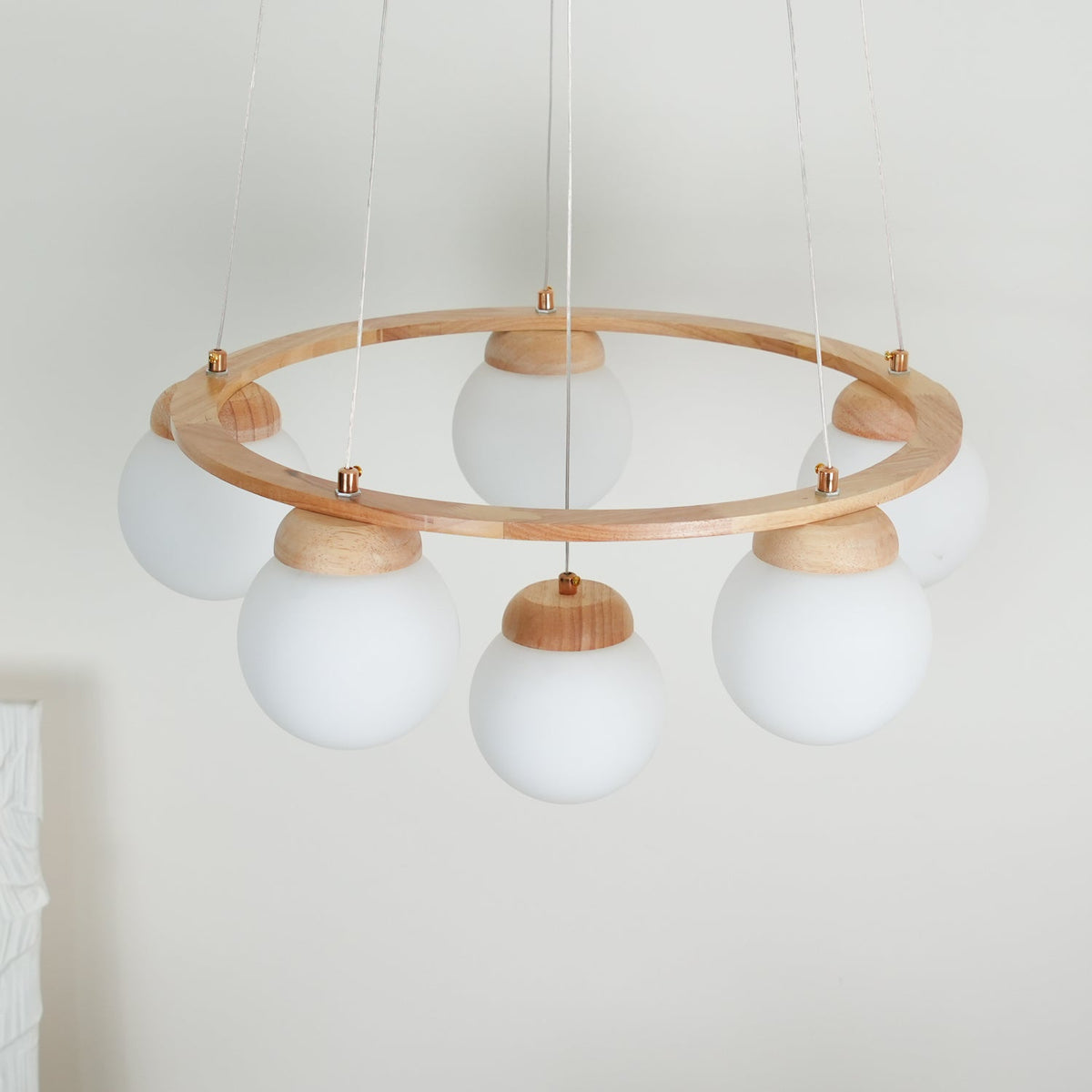 Wood Ring Frosted Globe Chandelier