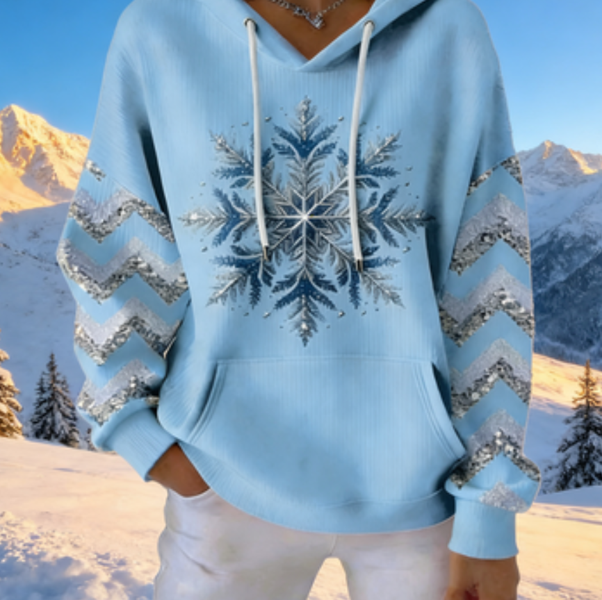 Damen Christmas Schneeflocken-Print Freizeit Kapuzenpullover Sise to 5XL/Blue
