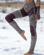 Viking Leggings Lila Weiß: 3D-Print Lebensbaum, Keltisch, Push Up Yoga-Hose Fit Größe S-5XL