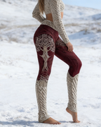 Viking Leggings Weinrot Weiß: 3D-Print Keltischer Knoten, Push Up Yoga-Hose Fit Größe S-5XL