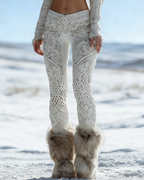 Viking Yoga Leggings Weiß: 3D-Druck Strick-Optik, Push Up, Fitness Tights Fit Größe S-5XL