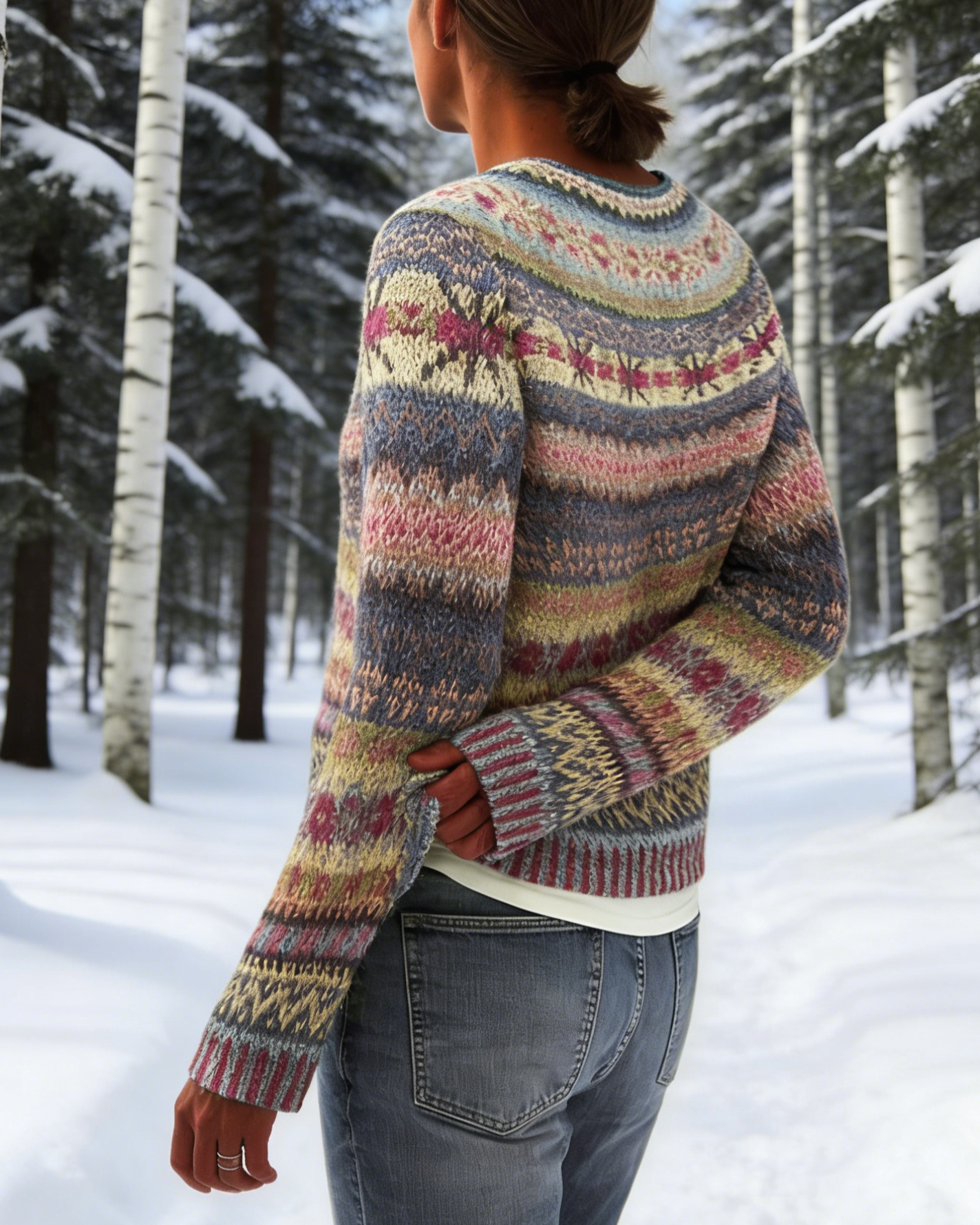 3D-Druck Vintage Fair Isle Sweatshirts Damen – Klassisches Jacquard Design, weicher Rundhals Size S-5XL