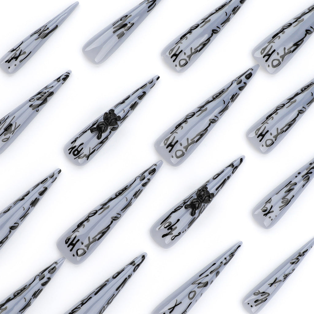 StarNagel Ballerina Nägel Graue Graffiti Buchstaben 3D Bär Design