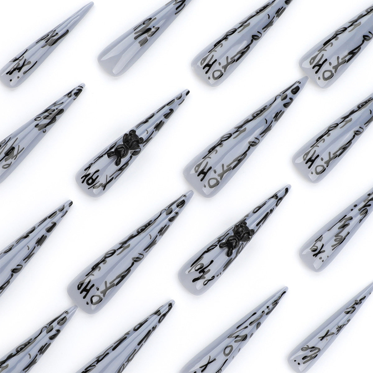 StarNagel Ballerina Nägel Graue Graffiti Buchstaben 3D Bär Design