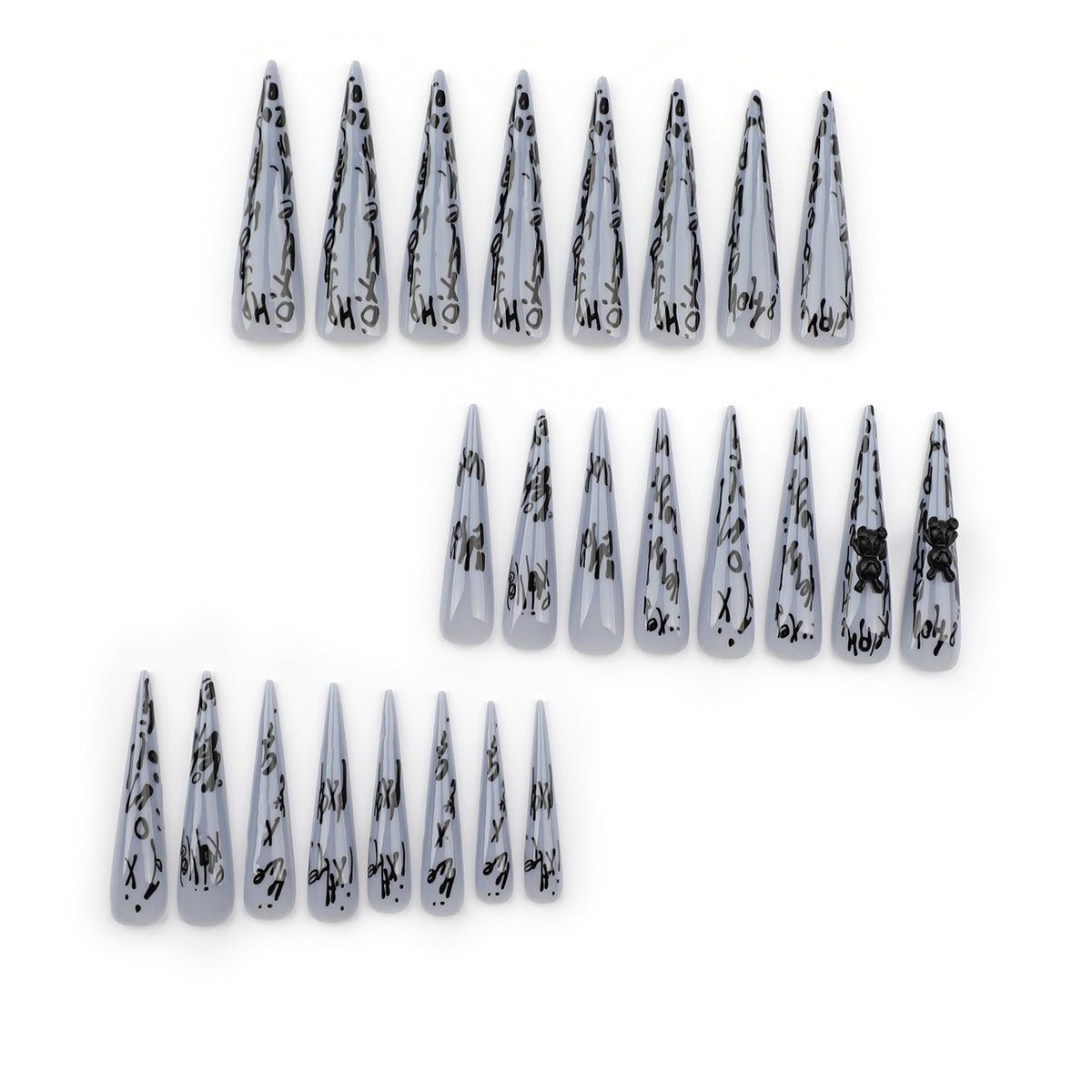 StarNagel Ballerina Nägel Graue Graffiti Buchstaben 3D Bär Design