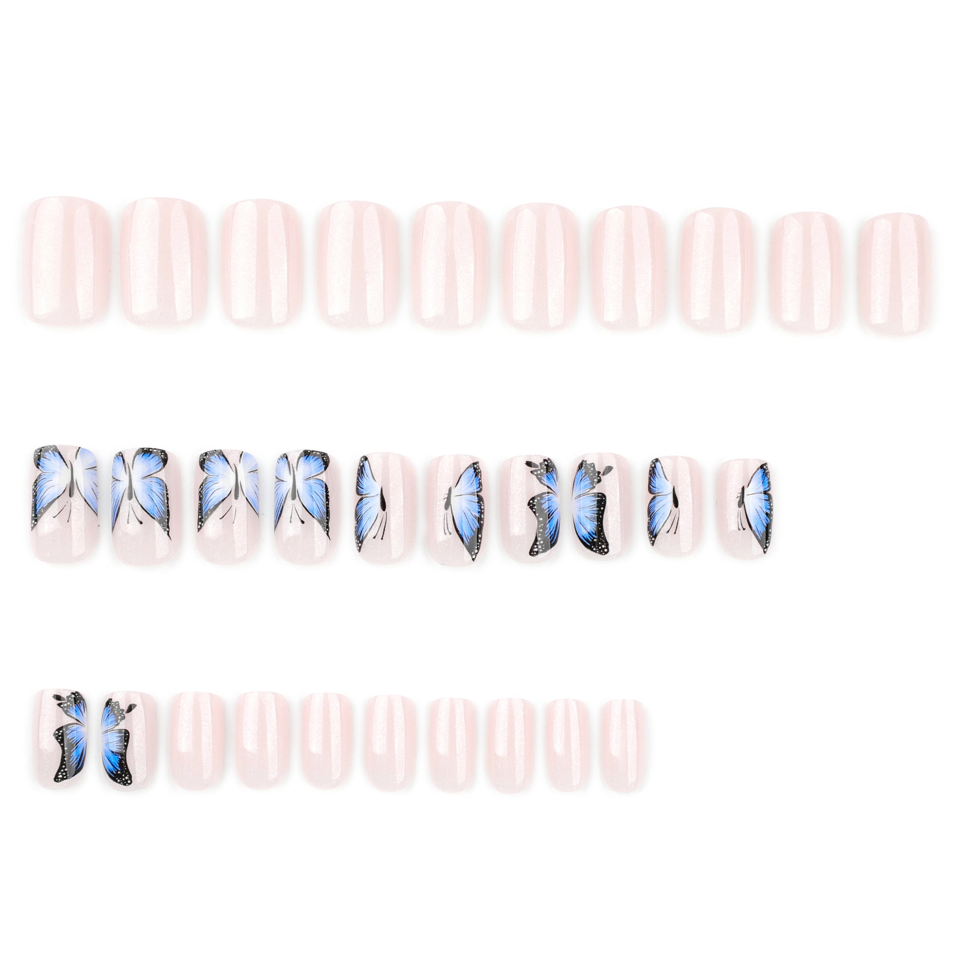 StarNagel Ballerina Nägel in Nude mit Symmetrischen Blauen Schmetterlingen