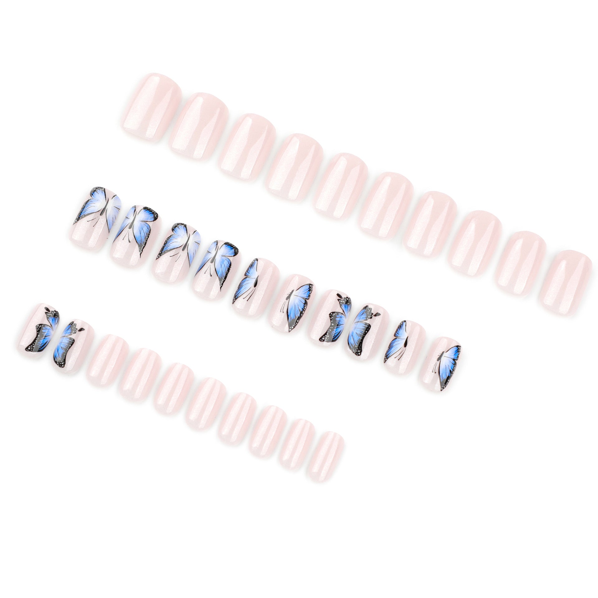 StarNagel Ballerina Nägel in Nude mit Symmetrischen Blauen Schmetterlingen