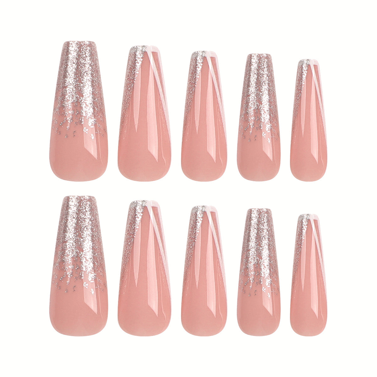 StarNagel Ballerina Nägel mit Weißem French und Langen Silbernen Glitzer