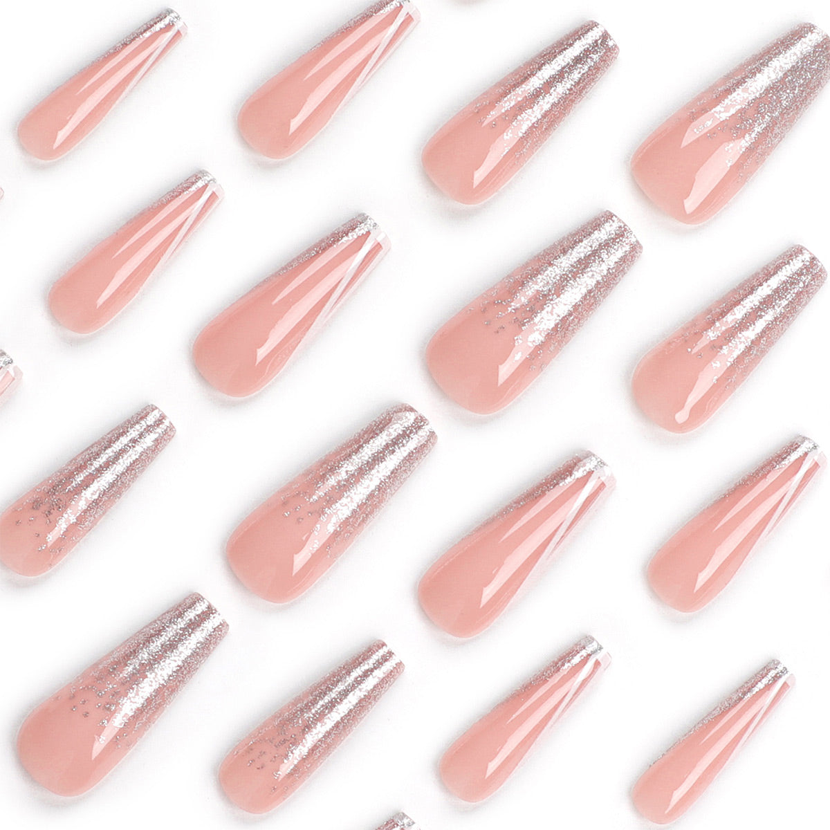 StarNagel Ballerina Nägel mit Weißem French und Langen Silbernen Glitzer