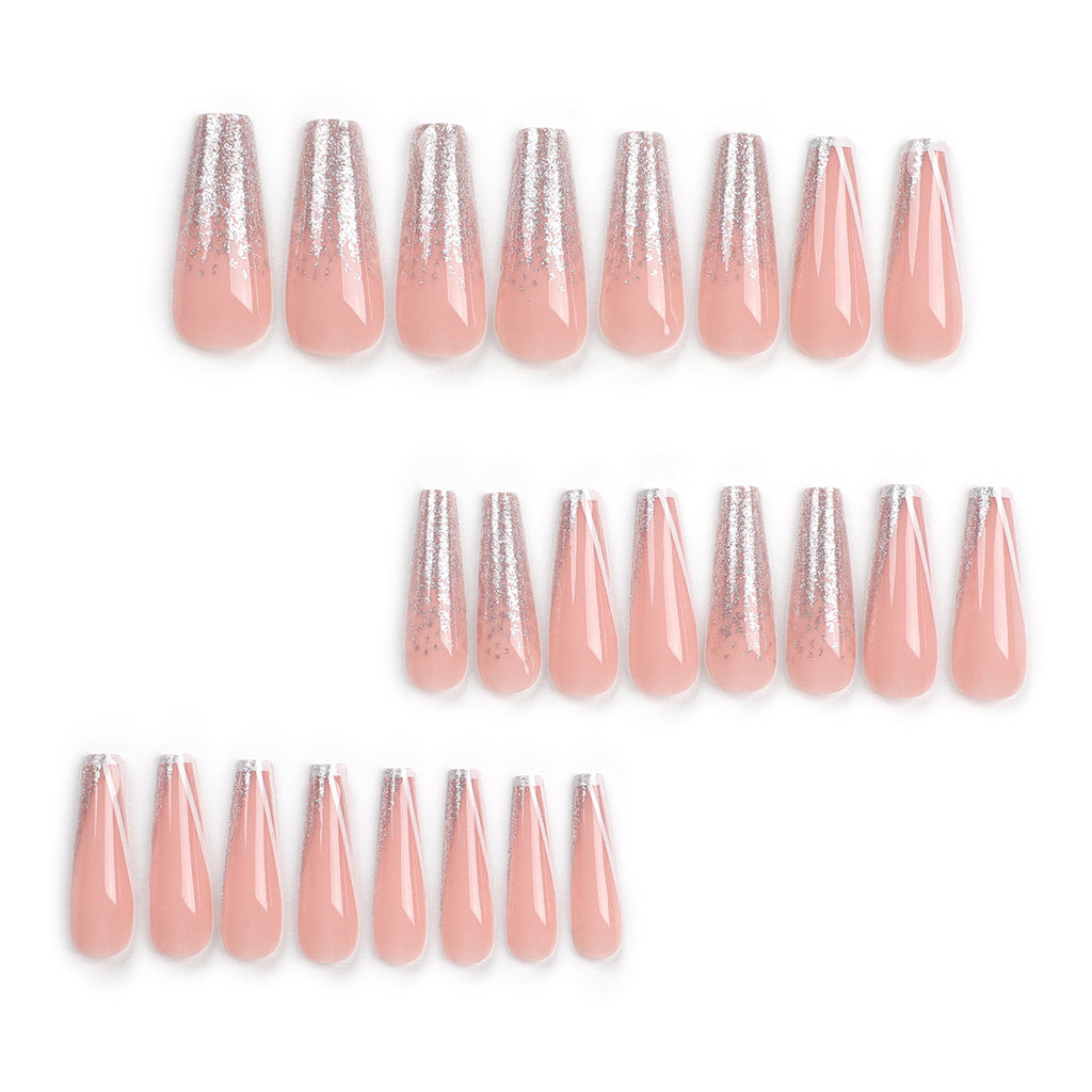 StarNagel Ballerina Nägel mit Weißem French und Langen Silbernen Glitzer