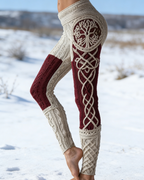 Viking Leggings Weiß Weinrot: 3D-Print Lebensbaum, Keltisch, Push Up Yoga-Hose Fit Größe S-5XL