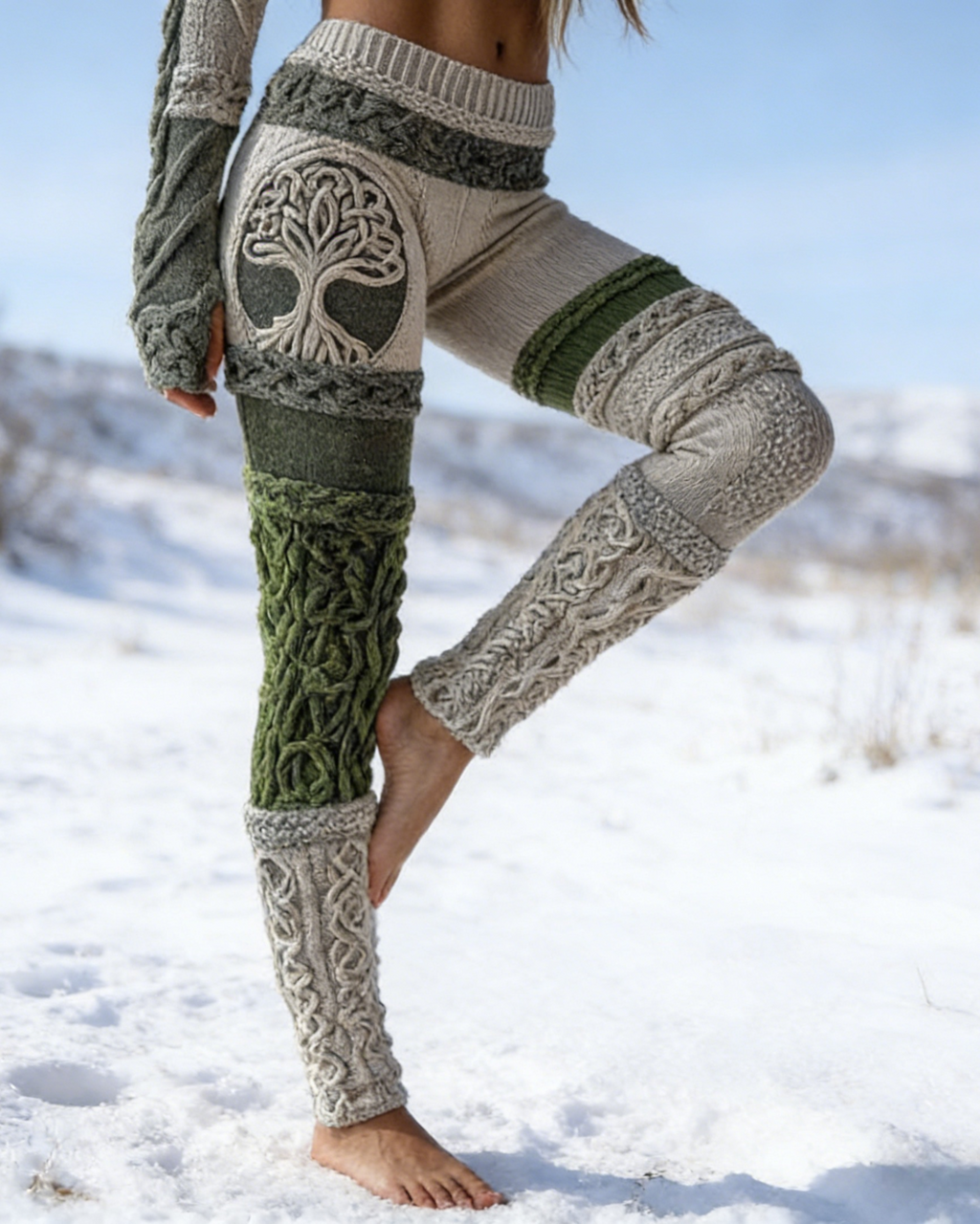 Viking Leggings Dunkelgrün Weiß: 3D-Print Keltischer Knoten, Push Up Yoga-Hose Fit Größe S-5XL