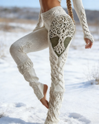 Viking Leggings Cremeweiß: 3D-Print Lebensbaum, Keltisch, Push Up Yoga-Hose Fit Größe S-5XL