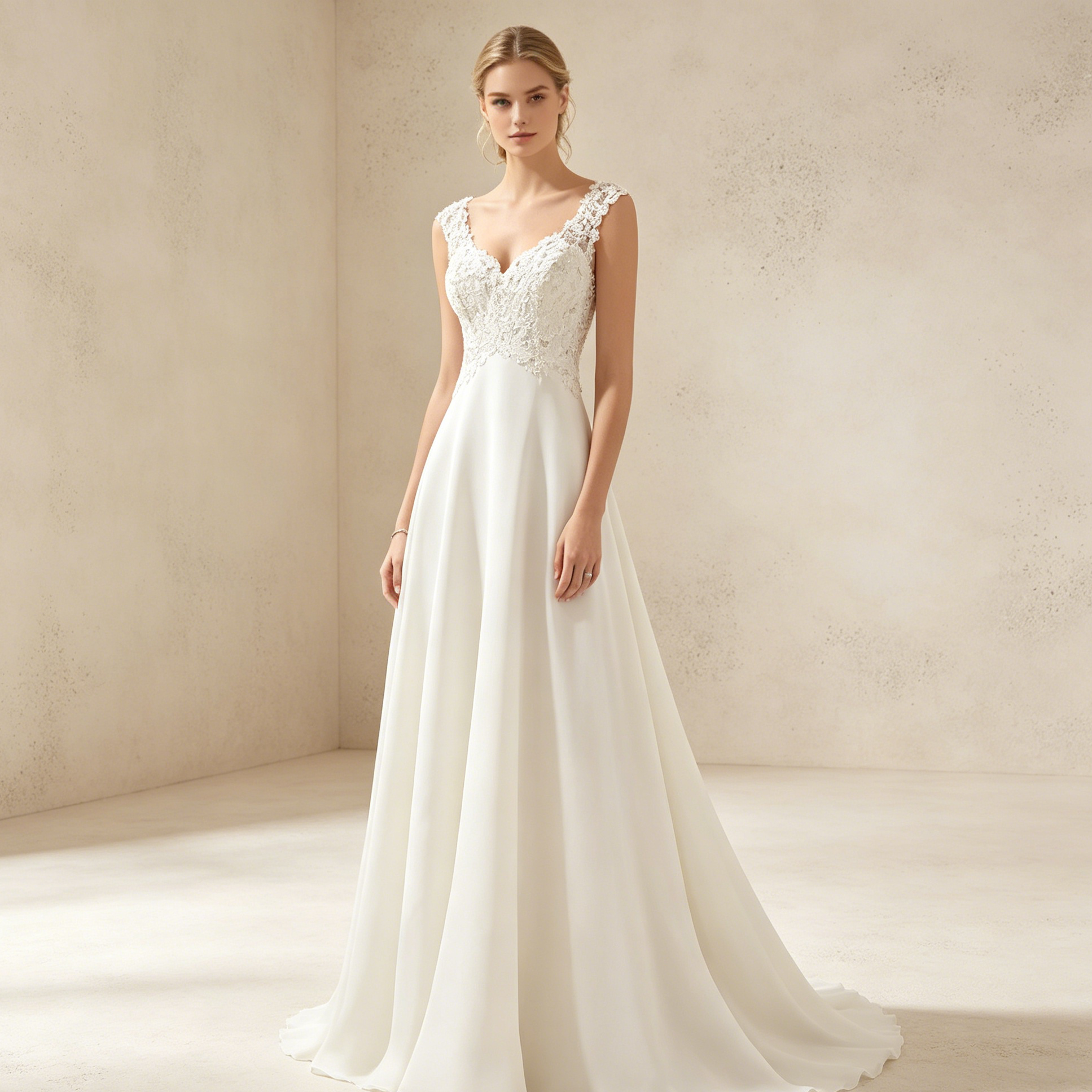 Elegantes A-Linien Abendkleid Weiß Bodenlang | Ärmellos Maxikleid mit Tiefem V-Ausschnitt, Feiner Spitzenstickerei und Fließendem Rock