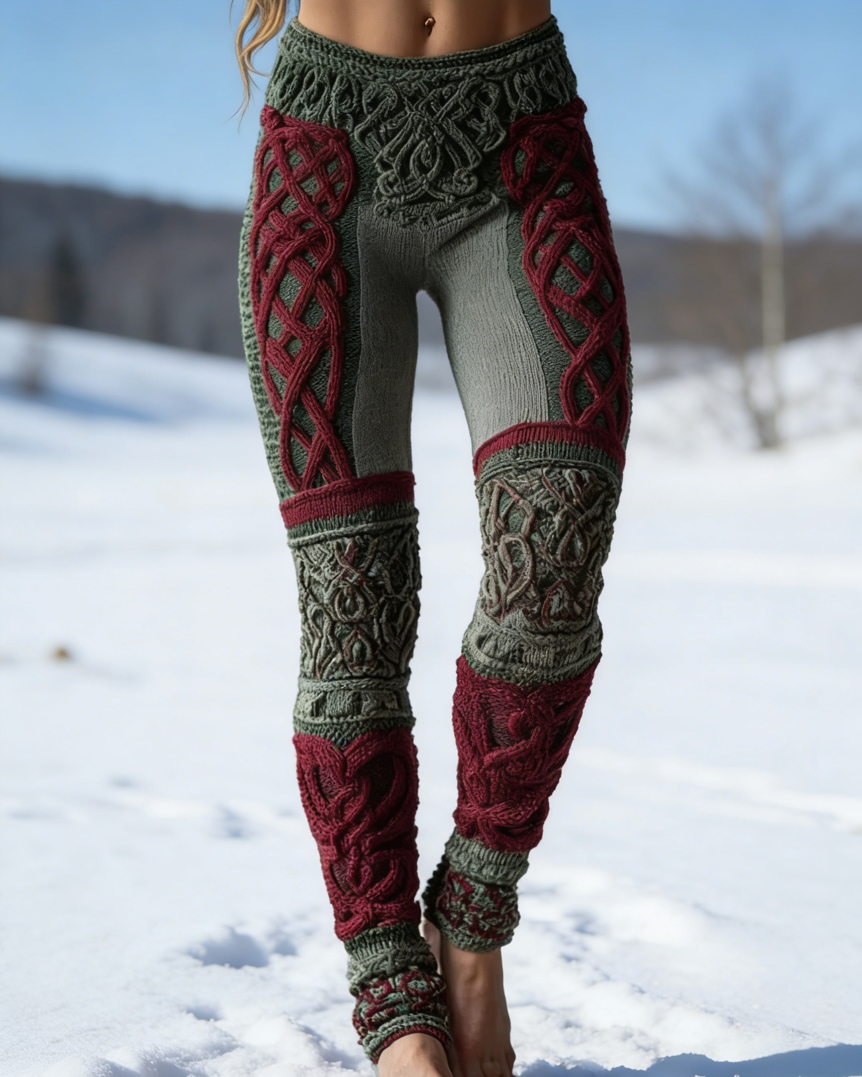 Viking Leggings Weinrot: 3D-Print Keltisch, Blickdicht, Push Up Yoga-Hose Sport Fit Größe S-5XL
