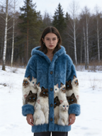 Flauschige Damen Winterjacke mit 3D-Katzen: Teddy-Fleece, Warm & Niedlich, S-5XL