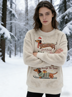 NeujahrsSweatshirt 2026 mit Dackel-Stickerei – kuschelig weicher Plush Sweatshirt Damen Size S-5XL