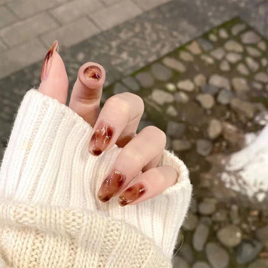 StarNagel Coffin Nails in Bernstein-Gold mit Glitzer