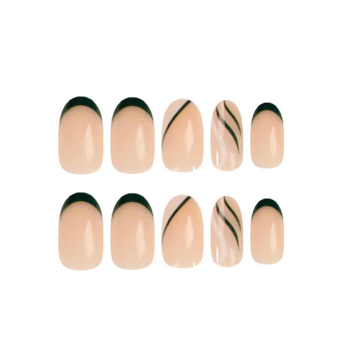 StarNagel Coffin Nails in Nude und Olivgrün mit French für Helle Hände